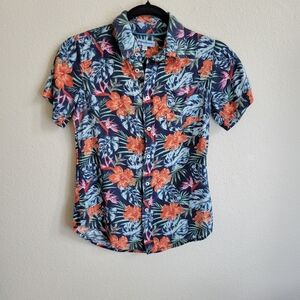 Tommy Bahama Boys Floral Multi Color Button Up Short Sleeve Shirt Size 10/12